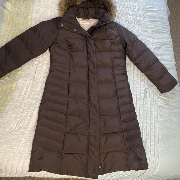 Calvin Klein Brown long womens puffer coat jacket Size M - LIKE NEW - Picture 11 of 16
